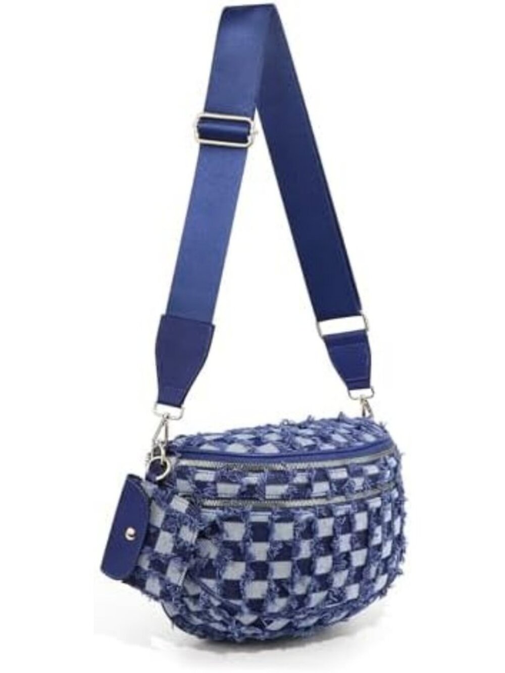 Stylish Checkered Crossbody Bum Bag for Women - Denim Checkerboard Design, Small - Picture 7 of 7